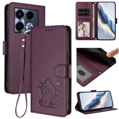 Embossed Heart Cat Leather Phone Case with Hand Strap, For Infinix Zero 40 4G / 5G, For Infinix Note 40X 5G, For Infinix Note 40 5G, For Infinix GT 20 Pro 5G, For Infinix Note 40 4G, For Infinix Hot 40 4G / 40 Pro 4G, For Infinix Zero 30 4G            ...