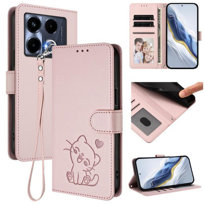 Embossed Heart Cat Leather Phone Case with Hand Strap, For Infinix Zero 40 4G / 5G, For Infinix Note 40X 5G, For Infinix Note 40 5G, For Infinix GT 20 Pro 5G, For Infinix Note 40 4G, For Infinix Hot 40 4G / 40 Pro 4G, For Infinix Zero 30 4G            ...