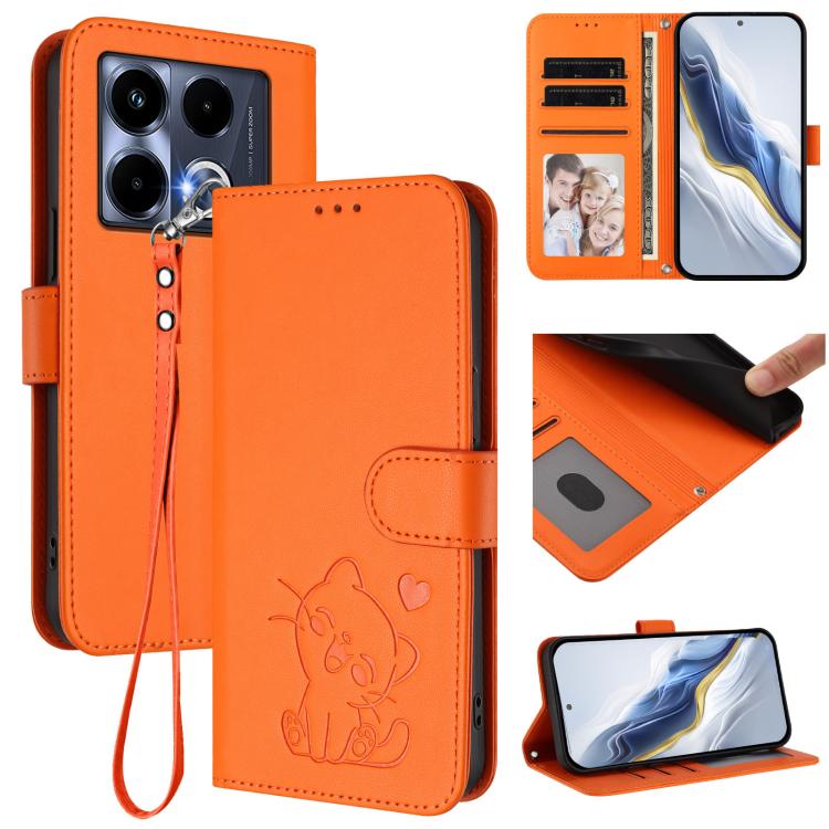 Embossed Heart Cat Leather Phone Case with Hand Strap, For Infinix Zero 40 4G / 5G, For Infinix Note 40X 5G, For Infinix Note 40 5G, For Infinix GT 20 Pro 5G, For Infinix Note 40 4G, For Infinix Hot 40 4G / 40 Pro 4G, For Infinix Zero 30 4G            ...