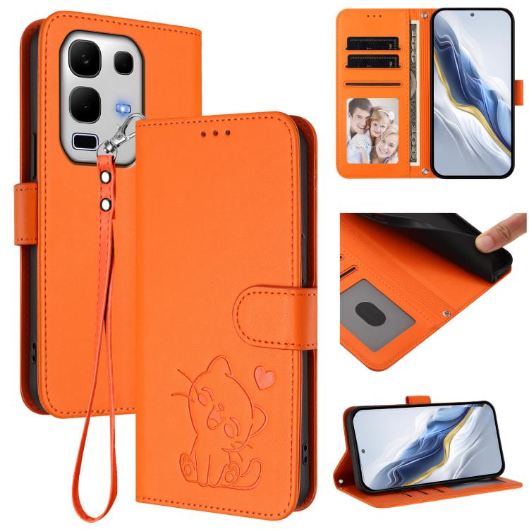 Embossed Heart Cat Leather Phone Case with Hand Strap, For Infinix GT 30 Pro, For Infinix Note 50s 5G, For Infinix Note 50X 5G, For Infinix Note 50 Pro+ 5G, For Infinix Note 50 Pro 4G / 50 4G, For Infinix Hot 50i 4G / Smart 9 4G                        ...