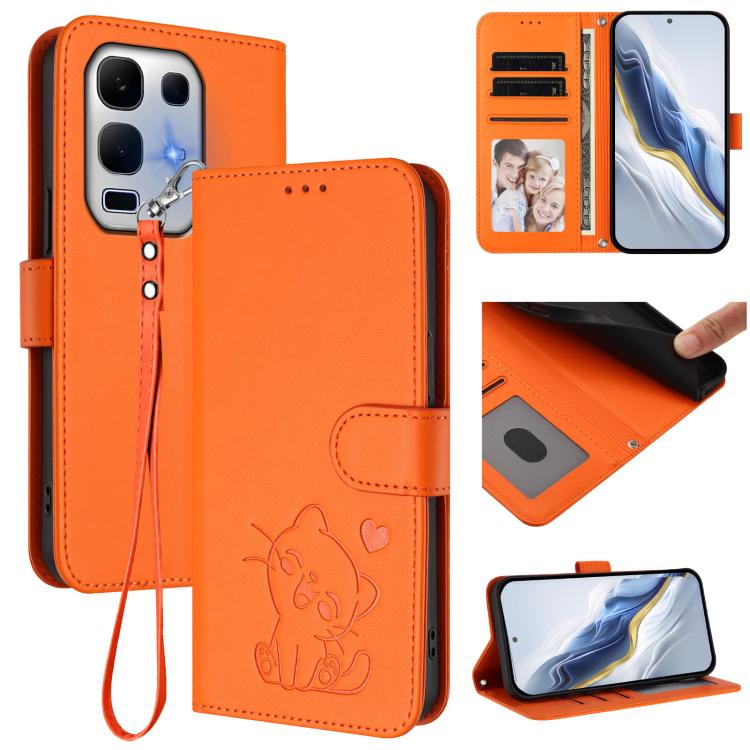 Embossed Heart Cat Leather Phone Case with Hand Strap, For Infinix GT 30 Pro, For Infinix Note 50s 5G, For Infinix Note 50X 5G, For Infinix Note 50 Pro+ 5G, For Infinix Note 50 Pro 4G / 50 4G, For Infinix Hot 50i 4G / Smart 9 4G                        ...