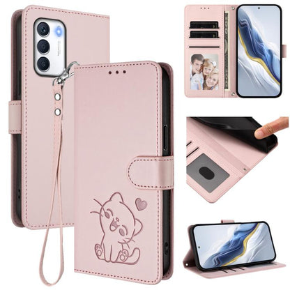Embossed Heart Cat Leather Phone Case with Hand Strap, For Infinix Hot 12i / 20i, For Infinix Zero 5G 2023, For Infinix Hot 20 Play, For Infinix Hot 20 4G, For Infinix Zero 20, For Infinix Note 12 2023 / 12 Pro 4G, For Infinix Hot 12 Play