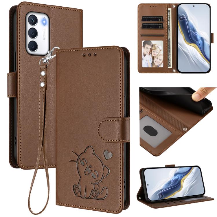 Embossed Heart Cat Leather Phone Case with Hand Strap, For Infinix Hot 12i / 20i, For Infinix Zero 5G 2023, For Infinix Hot 20 Play, For Infinix Hot 20 4G, For Infinix Zero 20, For Infinix Note 12 2023 / 12 Pro 4G, For Infinix Hot 12 Play