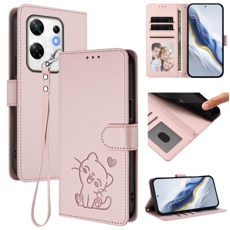 Embossed Heart Cat Leather Phone Case with Hand Strap, For Infinix Zero 40 4G / 5G, For Infinix Note 40X 5G, For Infinix Note 40 5G, For Infinix GT 20 Pro 5G, For Infinix Note 40 4G, For Infinix Hot 40 4G / 40 Pro 4G, For Infinix Zero 30 4G            ...