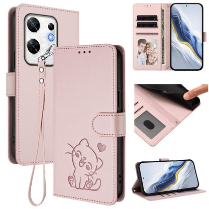 Embossed Heart Cat Leather Phone Case with Hand Strap, For Infinix Zero 40 4G / 5G, For Infinix Note 40X 5G, For Infinix Note 40 5G, For Infinix GT 20 Pro 5G, For Infinix Note 40 4G, For Infinix Hot 40 4G / 40 Pro 4G, For Infinix Zero 30 4G            ...