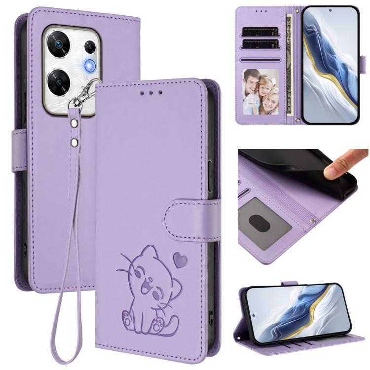 Embossed Heart Cat Leather Phone Case with Hand Strap, For Infinix Zero 40 4G / 5G, For Infinix Note 40X 5G, For Infinix Note 40 5G, For Infinix GT 20 Pro 5G, For Infinix Note 40 4G, For Infinix Hot 40 4G / 40 Pro 4G, For Infinix Zero 30 4G            ...