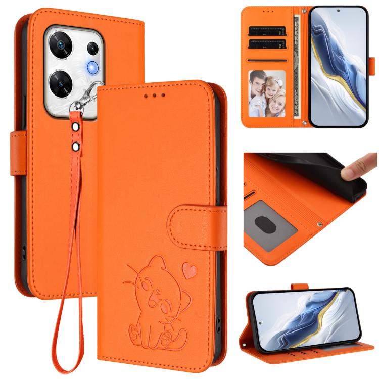Embossed Heart Cat Leather Phone Case with Hand Strap, For Infinix Zero 40 4G / 5G, For Infinix Note 40X 5G, For Infinix Note 40 5G, For Infinix GT 20 Pro 5G, For Infinix Note 40 4G, For Infinix Hot 40 4G / 40 Pro 4G, For Infinix Zero 30 4G            ...