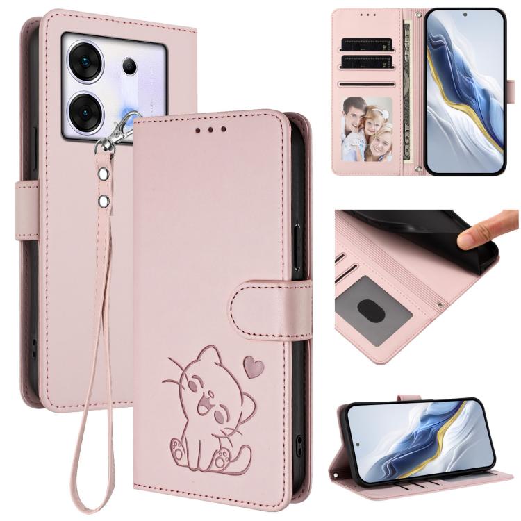 Embossed Heart Cat Leather Phone Case with Hand Strap, For Infinix Zero 40 4G / 5G, For Infinix Note 40X 5G, For Infinix Note 40 5G, For Infinix GT 20 Pro 5G, For Infinix Note 40 4G, For Infinix Hot 40 4G / 40 Pro 4G, For Infinix Zero 30 4G            ...