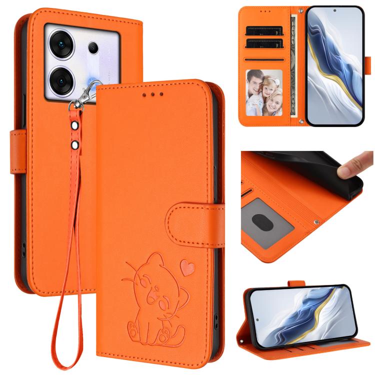 Embossed Heart Cat Leather Phone Case with Hand Strap, For Infinix Zero 40 4G / 5G, For Infinix Note 40X 5G, For Infinix Note 40 5G, For Infinix GT 20 Pro 5G, For Infinix Note 40 4G, For Infinix Hot 40 4G / 40 Pro 4G, For Infinix Zero 30 4G            ...