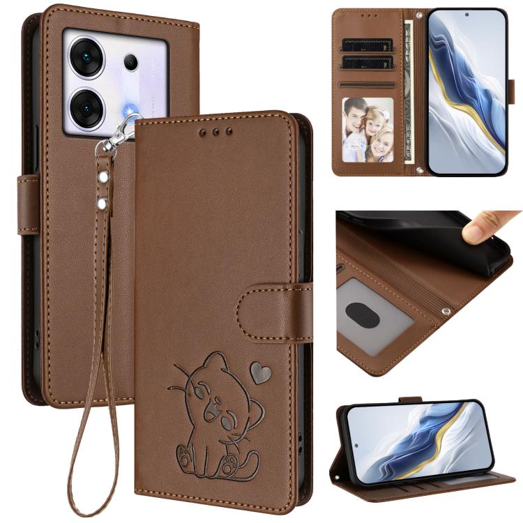 Embossed Heart Cat Leather Phone Case with Hand Strap, For Infinix Zero 40 4G / 5G, For Infinix Note 40X 5G, For Infinix Note 40 5G, For Infinix GT 20 Pro 5G, For Infinix Note 40 4G, For Infinix Hot 40 4G / 40 Pro 4G, For Infinix Zero 30 4G            ...