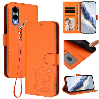 Embossed Heart Cat Leather Phone Case with Hand Strap, For Fujitsu Arrows We3, For Fujitsu Arrows Alpha F-51F, For Fujitsu FCNT RakuRaku F-53E, For Fujitsu Arrows We2, For Fujitsu Arrows We2 Plus