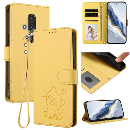 Embossed Heart Cat Leather Phone Case with Hand Strap, For Fujitsu Arrows We3, For Fujitsu Arrows Alpha F-51F, For Fujitsu FCNT RakuRaku F-53E, For Fujitsu Arrows We2, For Fujitsu Arrows We2 Plus