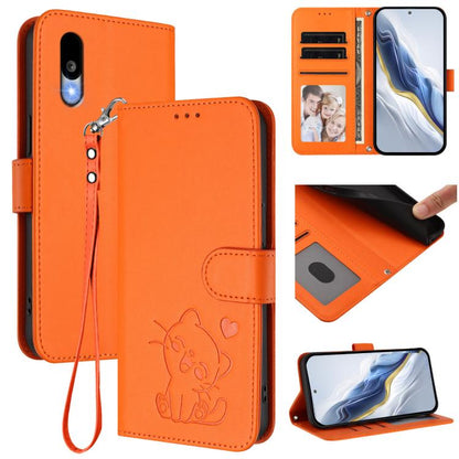 Embossed Heart Cat Leather Phone Case with Hand Strap, For Sharp Aquos wish6, For Sharp Aquos R11, For Sharp Aquos Sense 10, For Sharp Aquos R10, For Sharp Aquos wish5, For Sharp Basio Active3, For Sharp Aquos Sense9 Plus, For Sharp Aquos Sense9       ...