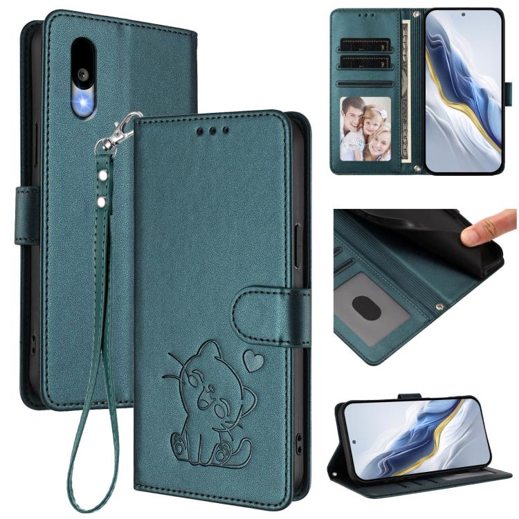 Embossed Heart Cat Leather Phone Case with Hand Strap, For Sharp Aquos wish6, For Sharp Aquos R11, For Sharp Aquos Sense 10, For Sharp Aquos R10, For Sharp Aquos wish5, For Sharp Basio Active3, For Sharp Aquos Sense9 Plus, For Sharp Aquos Sense9       ...
