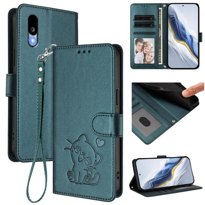 Embossed Heart Cat Leather Phone Case with Hand Strap, For Sharp Aquos wish6, For Sharp Aquos R11, For Sharp Aquos Sense 10, For Sharp Aquos R10, For Sharp Aquos wish5, For Sharp Basio Active3, For Sharp Aquos Sense9 Plus, For Sharp Aquos Sense9       ...