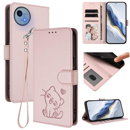 Embossed Heart Cat Leather Phone Case with Hand Strap, For Sharp Aquos wish6, For Sharp Aquos R11, For Sharp Aquos Sense 10, For Sharp Aquos R10, For Sharp Aquos wish5, For Sharp Basio Active3, For Sharp Aquos Sense9 Plus, For Sharp Aquos Sense9       ...