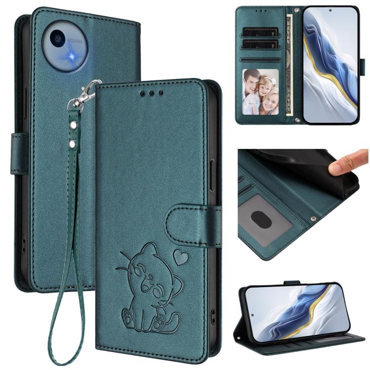 Embossed Heart Cat Leather Phone Case with Hand Strap, For Sharp Aquos wish6, For Sharp Aquos R11, For Sharp Aquos Sense 10, For Sharp Aquos R10, For Sharp Aquos wish5, For Sharp Basio Active3, For Sharp Aquos Sense9 Plus, For Sharp Aquos Sense9       ...