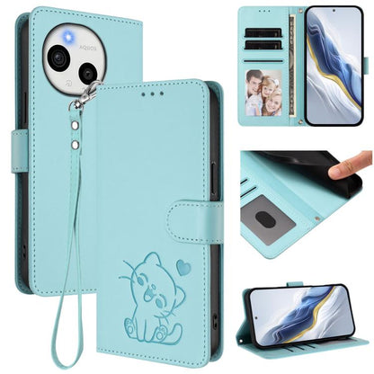 Embossed Heart Cat Leather Phone Case with Hand Strap, For Sharp Aquos wish6, For Sharp Aquos R11, For Sharp Aquos Sense 10, For Sharp Aquos R10, For Sharp Aquos wish5, For Sharp Basio Active3, For Sharp Aquos Sense9 Plus, For Sharp Aquos Sense9       ...