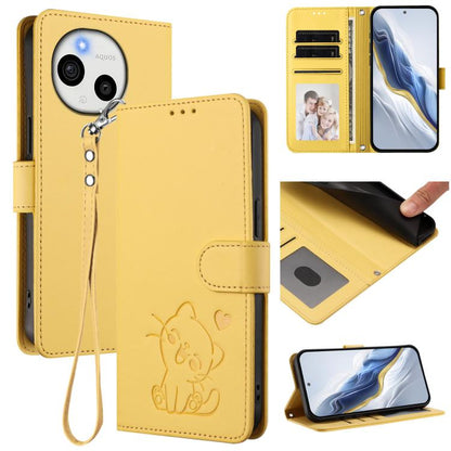 Embossed Heart Cat Leather Phone Case with Hand Strap, For Sharp Aquos wish6, For Sharp Aquos R11, For Sharp Aquos Sense 10, For Sharp Aquos R10, For Sharp Aquos wish5, For Sharp Basio Active3, For Sharp Aquos Sense9 Plus, For Sharp Aquos Sense9       ...