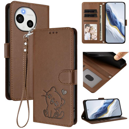 Embossed Heart Cat Leather Phone Case with Hand Strap, For Sharp Aquos wish6, For Sharp Aquos R11, For Sharp Aquos Sense 10, For Sharp Aquos R10, For Sharp Aquos wish5, For Sharp Basio Active3, For Sharp Aquos Sense9 Plus, For Sharp Aquos Sense9       ...