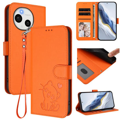 Embossed Heart Cat Leather Phone Case with Hand Strap, For Sharp Aquos wish6, For Sharp Aquos R11, For Sharp Aquos Sense 10, For Sharp Aquos R10, For Sharp Aquos wish5, For Sharp Basio Active3, For Sharp Aquos Sense9 Plus, For Sharp Aquos Sense9       ...