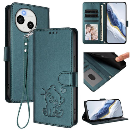 Embossed Heart Cat Leather Phone Case with Hand Strap, For Sharp Aquos wish6, For Sharp Aquos R11, For Sharp Aquos Sense 10, For Sharp Aquos R10, For Sharp Aquos wish5, For Sharp Basio Active3, For Sharp Aquos Sense9 Plus, For Sharp Aquos Sense9       ...