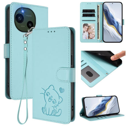 Embossed Heart Cat Leather Phone Case with Hand Strap, For Sharp Aquos wish6, For Sharp Aquos R11, For Sharp Aquos Sense 10, For Sharp Aquos R10, For Sharp Aquos wish5, For Sharp Basio Active3, For Sharp Aquos Sense9 Plus, For Sharp Aquos Sense9       ...