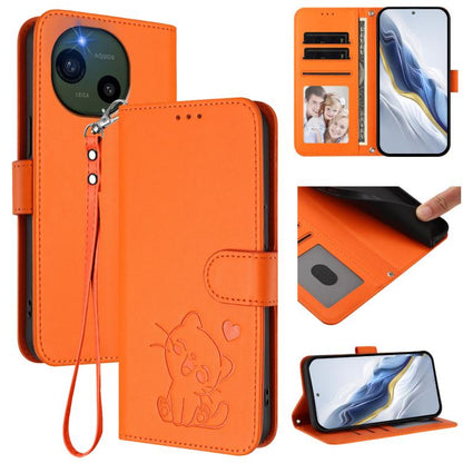 Embossed Heart Cat Leather Phone Case with Hand Strap, For Sharp Aquos wish6, For Sharp Aquos R11, For Sharp Aquos Sense 10, For Sharp Aquos R10, For Sharp Aquos wish5, For Sharp Basio Active3, For Sharp Aquos Sense9 Plus, For Sharp Aquos Sense9       ...