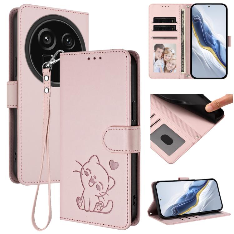 Embossed Heart Cat Leather Phone Case with Hand Strap, For Sharp Aquos wish6, For Sharp Aquos R11, For Sharp Aquos Sense 10, For Sharp Aquos R10, For Sharp Aquos wish5, For Sharp Basio Active3, For Sharp Aquos Sense9 Plus, For Sharp Aquos Sense9       ...