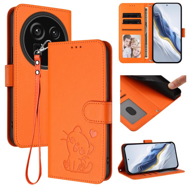Embossed Heart Cat Leather Phone Case with Hand Strap, For Sharp Aquos wish6, For Sharp Aquos R11, For Sharp Aquos Sense 10, For Sharp Aquos R10, For Sharp Aquos wish5, For Sharp Basio Active3, For Sharp Aquos Sense9 Plus, For Sharp Aquos Sense9       ...
