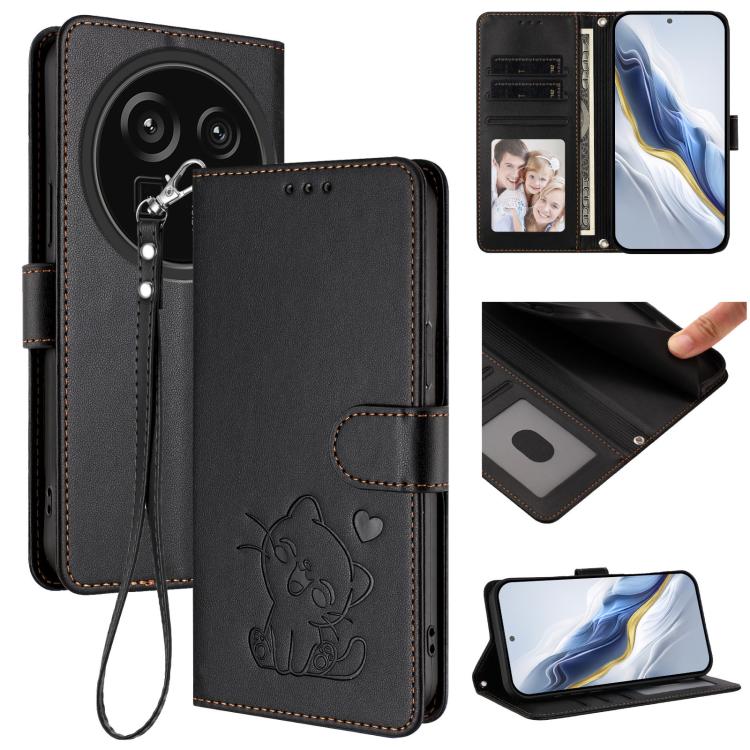 Embossed Heart Cat Leather Phone Case with Hand Strap, For Sharp Aquos wish6, For Sharp Aquos R11, For Sharp Aquos Sense 10, For Sharp Aquos R10, For Sharp Aquos wish5, For Sharp Basio Active3, For Sharp Aquos Sense9 Plus, For Sharp Aquos Sense9       ...