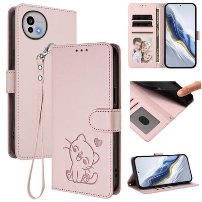 Embossed Heart Cat Leather Phone Case with Hand Strap, For Sharp Aquos wish6, For Sharp Aquos R11, For Sharp Aquos Sense 10, For Sharp Aquos R10, For Sharp Aquos wish5, For Sharp Basio Active3, For Sharp Aquos Sense9 Plus, For Sharp Aquos Sense9       ...