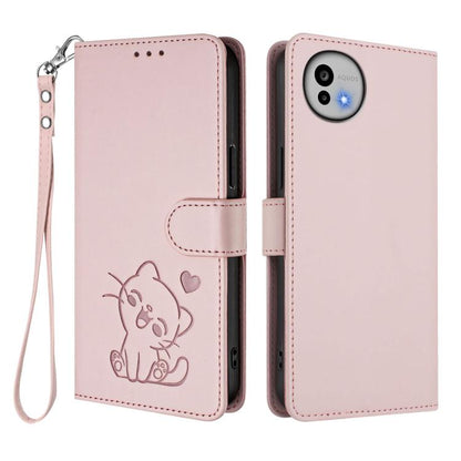 Embossed Heart Cat Leather Phone Case with Hand Strap, For Sharp Aquos wish6, For Sharp Aquos R11, For Sharp Aquos Sense 10, For Sharp Aquos R10, For Sharp Aquos wish5, For Sharp Basio Active3, For Sharp Aquos Sense9 Plus, For Sharp Aquos Sense9       ...