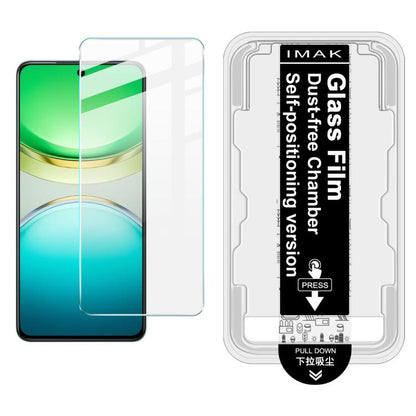 Tempered glass screen protector film with IMak tray and alignment guide, clear finish on green display