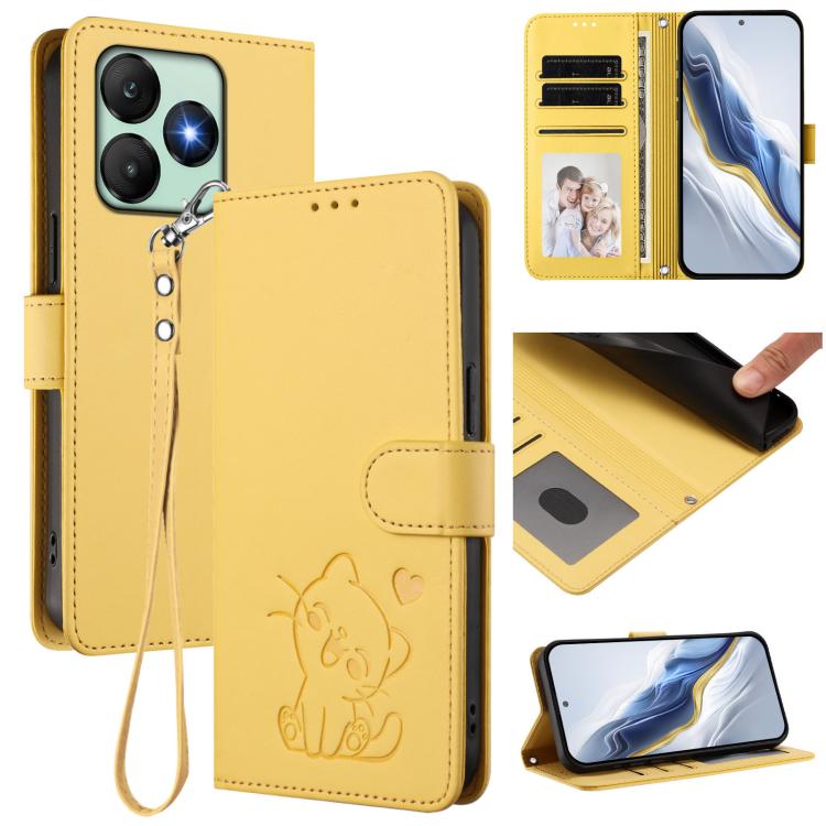 Embossed Heart Cat Leather Phone Case with Hand Strap, For Wiko T60 / Cubot P80, For Wiko T20