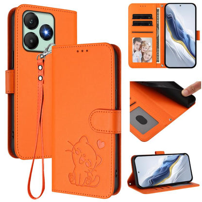 Embossed Heart Cat Leather Phone Case with Hand Strap, For Wiko T60 / Cubot P80, For Wiko T20