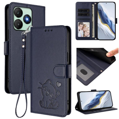 Embossed Heart Cat Leather Phone Case with Hand Strap, For Wiko T60 / Cubot P80, For Wiko T20