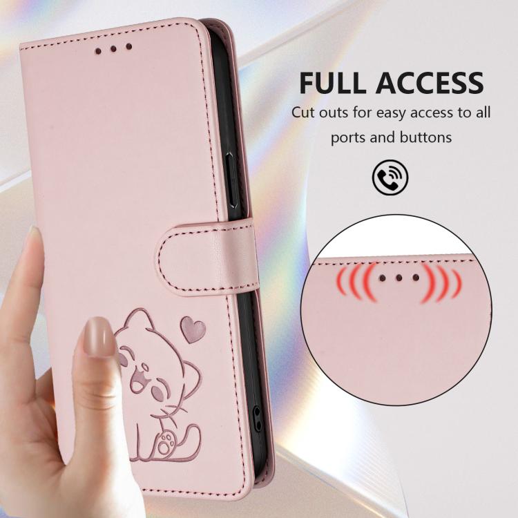 Embossed Heart Cat Leather Phone Case with Hand Strap, For Wiko T60 / Cubot P80, For Wiko T20