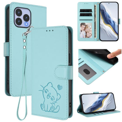 Embossed Heart Cat Leather Phone Case with Hand Strap, For Wiko T60 / Cubot P80, For Wiko T20
