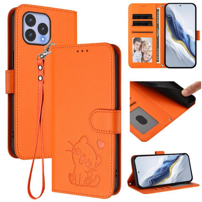 Embossed Heart Cat Leather Phone Case with Hand Strap, For Wiko T60 / Cubot P80, For Wiko T20
