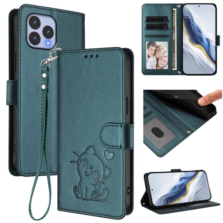 Embossed Heart Cat Leather Phone Case with Hand Strap, For Wiko T60 / Cubot P80, For Wiko T20