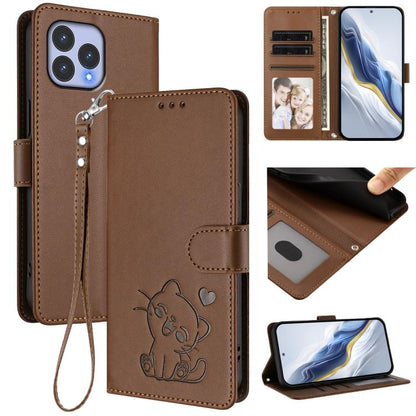 Embossed Heart Cat Leather Phone Case with Hand Strap, For Wiko T60 / Cubot P80, For Wiko T20