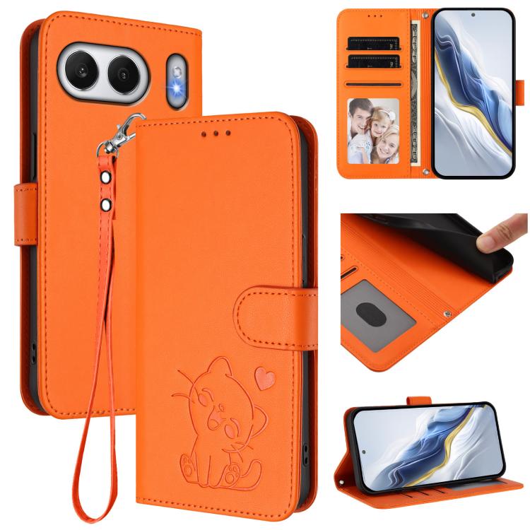 Embossed Heart Cat Leather Phone Case with Hand Strap, For OnePlus Turbo 6X Pro 5G, For OnePlus Turbo 6 / 6V 5G, For OnePlus Nord 5 5G / Ace 5 Ultra, For OnePlus Nord CE5 / Ace 5 Racing, For OnePlus 13T 5G, For OnePlus 13R / Ace 5 Pro / Ace 5          ...
