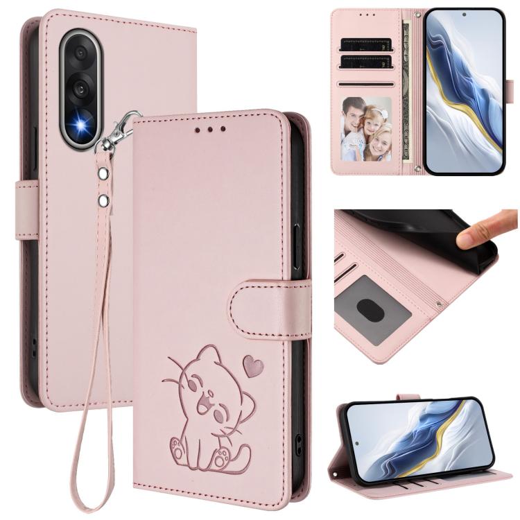 Embossed Heart Cat Leather Phone Case with Hand Strap, For OnePlus Turbo 6X Pro 5G, For OnePlus Turbo 6 / 6V 5G, For OnePlus Nord 5 5G / Ace 5 Ultra, For OnePlus Nord CE5 / Ace 5 Racing, For OnePlus 13T 5G, For OnePlus 13R / Ace 5 Pro / Ace 5          ...