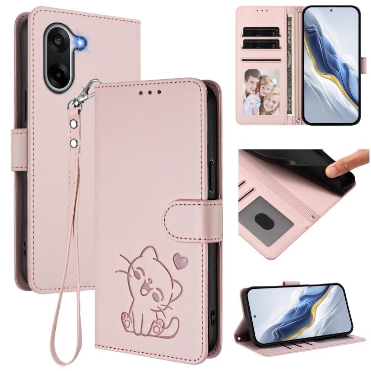 Embossed Heart Cat Leather Phone Case with Hand Strap, For OnePlus Turbo 6X Pro 5G, For OnePlus Turbo 6 / 6V 5G, For OnePlus Nord 5 5G / Ace 5 Ultra, For OnePlus Nord CE5 / Ace 5 Racing, For OnePlus 13T 5G, For OnePlus 13R / Ace 5 Pro / Ace 5          ...