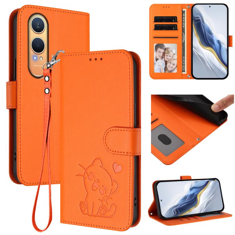 Embossed Heart Cat Leather Phone Case with Hand Strap, For OnePlus Turbo 6X Pro 5G, For OnePlus Turbo 6 / 6V 5G, For OnePlus Nord 5 5G / Ace 5 Ultra, For OnePlus Nord CE5 / Ace 5 Racing, For OnePlus 13T 5G, For OnePlus 13R / Ace 5 Pro / Ace 5          ...