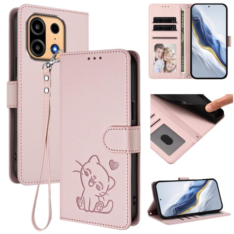 Embossed Heart Cat Leather Phone Case with Hand Strap, For OnePlus Turbo 6X Pro 5G, For OnePlus Turbo 6 / 6V 5G, For OnePlus Nord 5 5G / Ace 5 Ultra, For OnePlus Nord CE5 / Ace 5 Racing, For OnePlus 13T 5G, For OnePlus 13R / Ace 5 Pro / Ace 5          ...