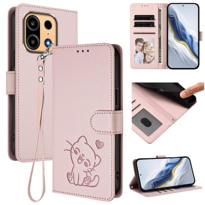 Embossed Heart Cat Leather Phone Case with Hand Strap, For OnePlus Turbo 6X Pro 5G, For OnePlus Turbo 6 / 6V 5G, For OnePlus Nord 5 5G / Ace 5 Ultra, For OnePlus Nord CE5 / Ace 5 Racing, For OnePlus 13T 5G, For OnePlus 13R / Ace 5 Pro / Ace 5          ...