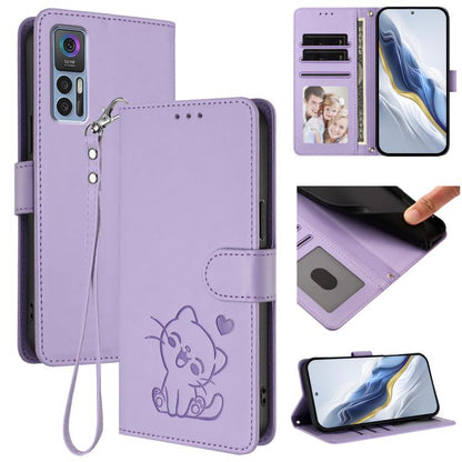 Embossed Heart Cat Leather Phone Case with Hand Strap, For TCL Stylus 5G, For TCL 303, For TCL 30T / T603DL, For TCL 20R / Bremen 5G / 20AX 5G, For TCL 30 4G / 5G / 30+, For TCL 30 SE, For TCL 30 XE 5G / 30V 5G / T781S