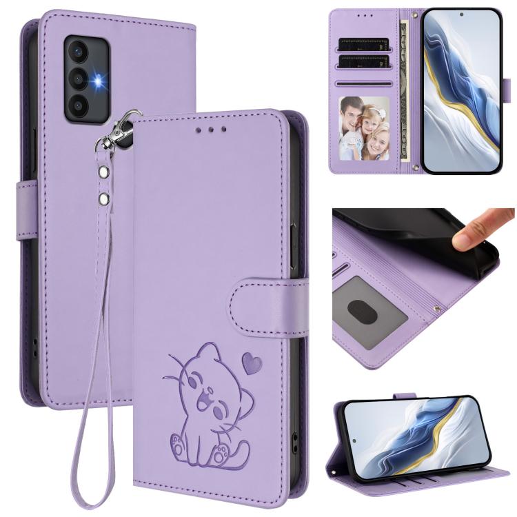 Embossed Heart Cat Leather Phone Case with Hand Strap, For TCL Stylus 5G, For TCL 303, For TCL 30T / T603DL, For TCL 20R / Bremen 5G / 20AX 5G, For TCL 30 4G / 5G / 30+, For TCL 30 SE, For TCL 30 XE 5G / 30V 5G / T781S